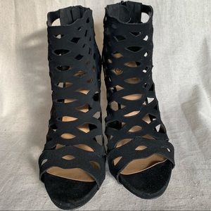 Heart in D Faux Suede Cutout Cage Heels - Size 9.5